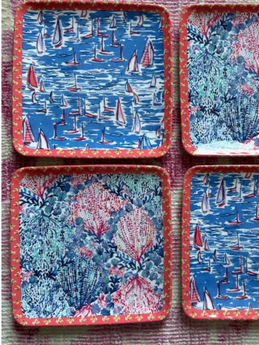 8 LILLY PULITZER 8.5 INCH MELAMINE SQUARE PLATE SET